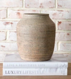 9.6" Natural Stripe Ceramic Vase