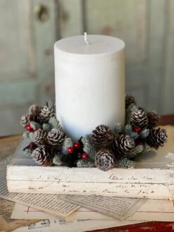 Home Decor Sale Store 25 Icy Berries & Pine Cone Candle Ring, 4"