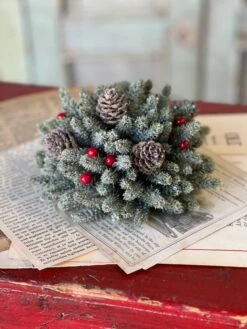 Icy Mini Pinecone With Berries Half Sphere, 7”