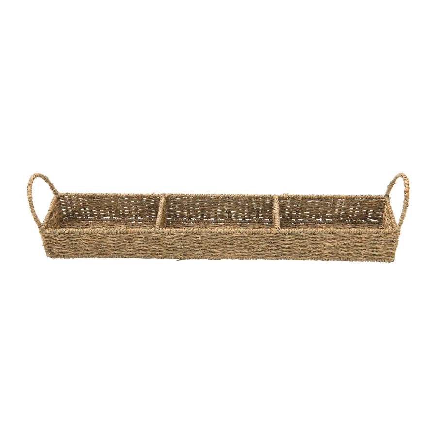 Decorative Hand-Woven Seagrass Tray, 3 Sections, Natural 1 Decorative Hand-Woven Seagrass Tray, 3 Sections, Natural