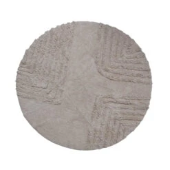 Round Cotton Tufted Rug With Design, Cream (Pick Up Only)
