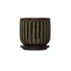 Round Stoneware Fluted Planter Pot With Saucer (Pick Up Only)
