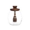 Pleated Glass Honey Jar With Acacia Wood Lid & Attached Honey Dipper, Natural