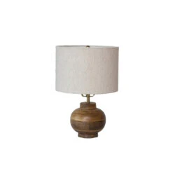 Mango Wood Table Lamp With Cotton Shade, Natural