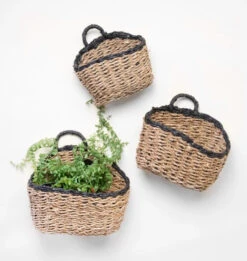 Natural Seagrass Handled Basket With Black Trim, 3 Size Options