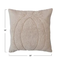 Tufted Pillow With Pumpkin & Chambray Back, Cream Color -Home Decor Sale Store cf3727 3