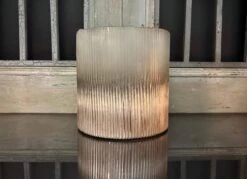 Frosted Bamboo Glass Hurricane Vessel, 8"