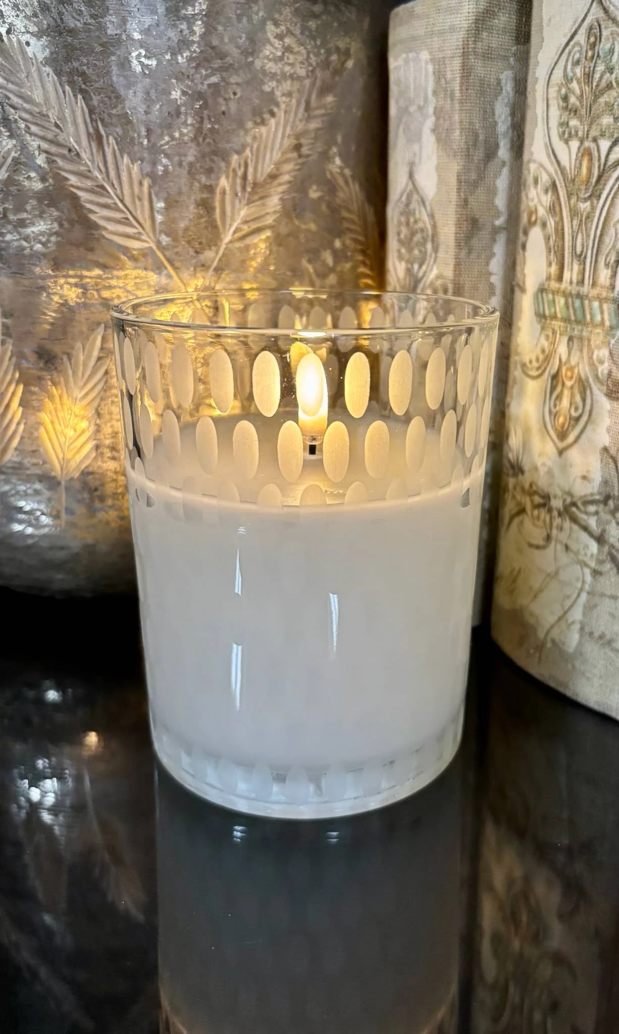 Radiance LED Poured Candle, Etched, Simply Ivory, 4” Dia X 5" T 1 Radiance LED Poured Candle, Etched, Simply Ivory, 4” Dia X 5" T