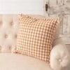 Ruffled Cotton Throw Pillow, Rust & Cream Check