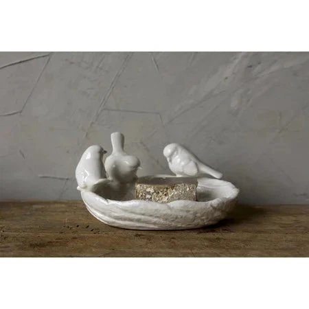 Decorative Ceramic Leaf Dish With 3D Birds, White 1 Decorative Ceramic Leaf Dish With 3D Birds, White
