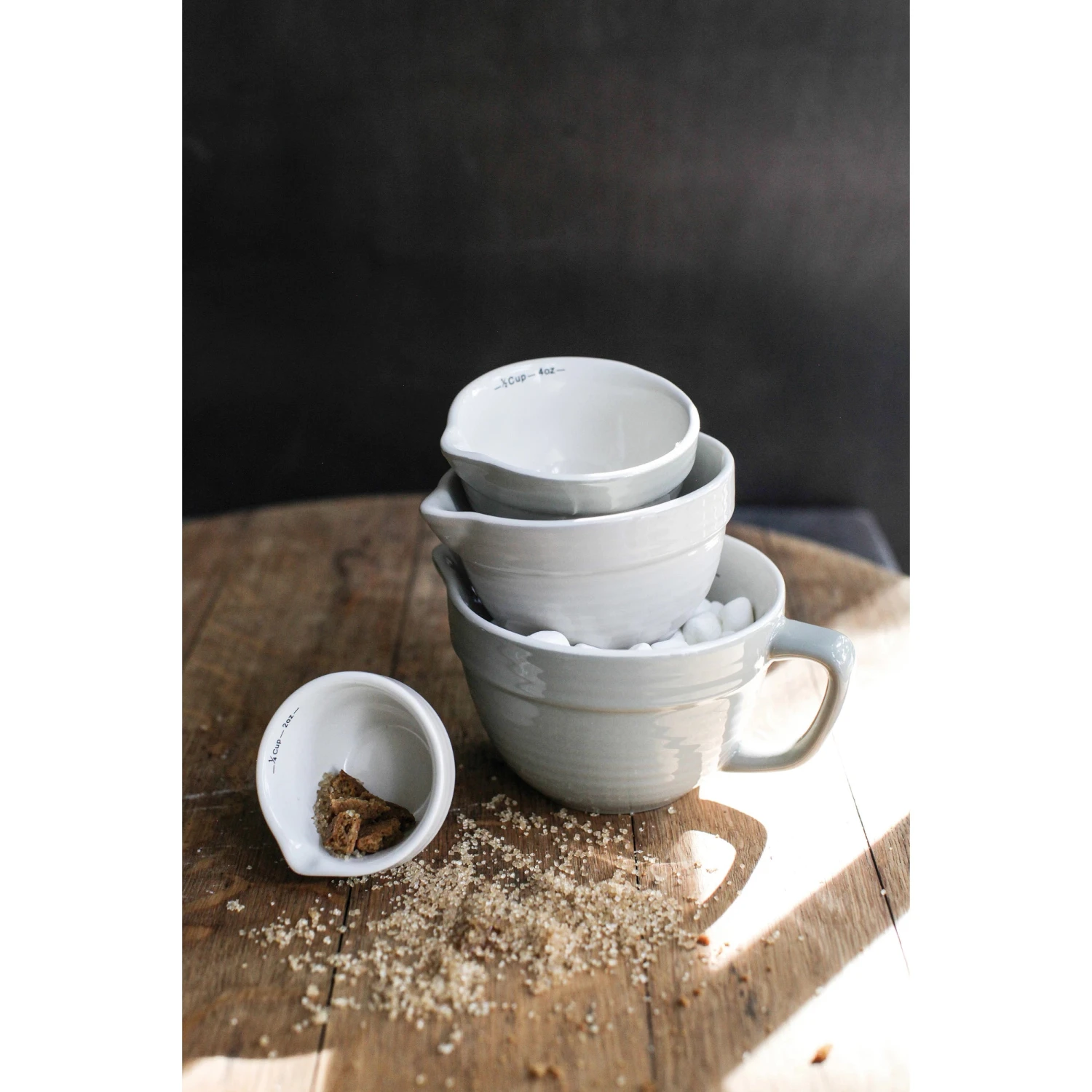 Stoneware Batter Bowl Measuring Cups, Grey, Set Of 4 1 Stoneware Batter Bowl Measuring Cups, Grey, Set Of 4