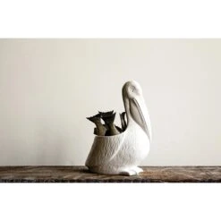 Decorative Ceramic Pelican Planter, White (Pick Up Only)