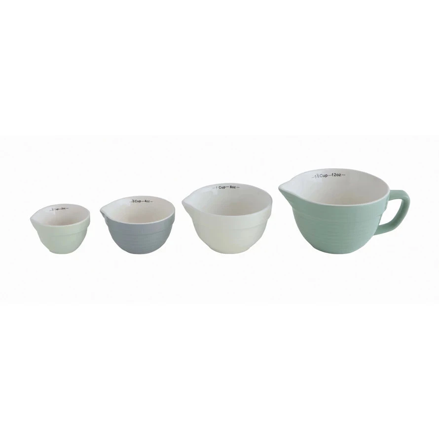 Stoneware Batter Bowl Measuring Cups, Blues, Set Of 4 2 Stoneware Batter Bowl Measuring Cups, Blues, Set Of 4 - Image 2