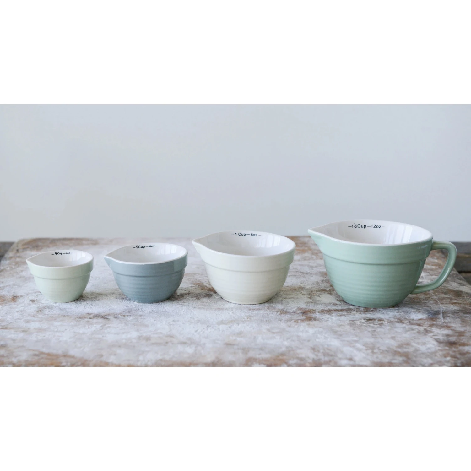 Stoneware Batter Bowl Measuring Cups, Blues, Set Of 4 1 Stoneware Batter Bowl Measuring Cups, Blues, Set Of 4