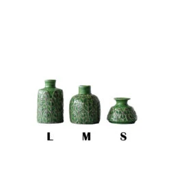 Embossed Stoneware Vase, Green, 3 Size Options -Home Decor Sale Store df0274