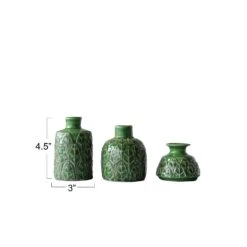 Embossed Stoneware Vase, Green, 3 Size Options -Home Decor Sale Store df0274 6