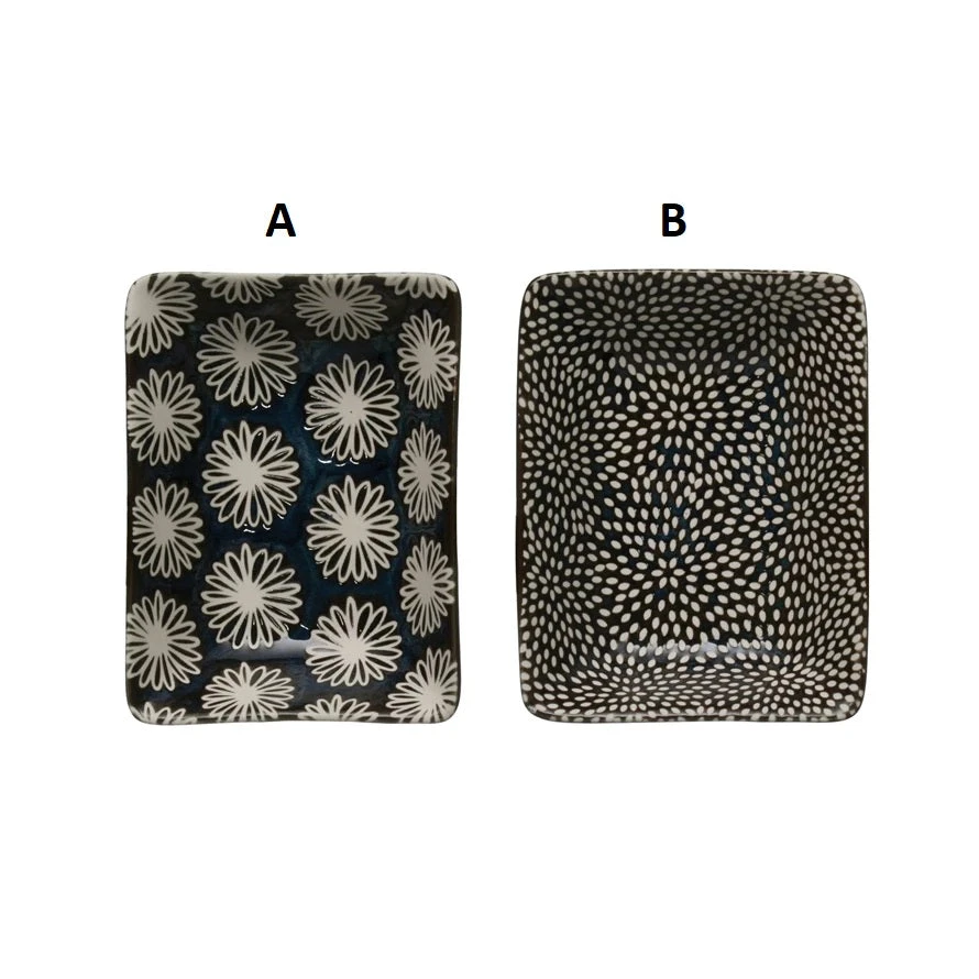 Stoneware Dish With Pattern, Midnight Blue, 2 Style Options 2 Stoneware Dish With Pattern, Midnight Blue, 2 Style Options - Image 2