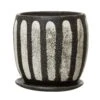 Hand-Painted Terra-cotta Planter With Saucer, Black & White