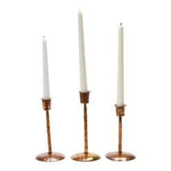 Metal Taper Candle Holder, Burnt Copper Finish, 3 Size Options