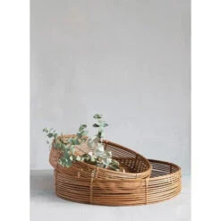 Decorative Hand-Woven Rattan Tray, Natural, 2 Size Options
