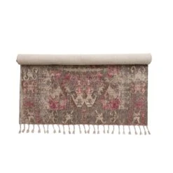 Woven Cotton Distressed Print Rug With Braided Fringe, Multi Color (Pick Up Only) -Home Decor Sale Store df5605 5