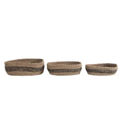 Hand-Woven Seagrass Baskets With Stripes, Natural & Black, 3 Size Options -Home Decor Sale Store df5904