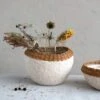Decorative Handmade Paper Mache Bowl With Hand-Woven Wicker Rim, White & Natural
