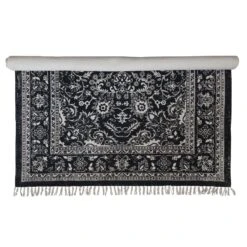 Woven Cotton Distressed Print Dhurrie Rug With Fringe, Black & White (Pick Up Only) -Home Decor Sale Store df6705 2