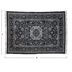 Woven Cotton Distressed Print Dhurrie Rug With Fringe, Black & White (Pick Up Only) -Home Decor Sale Store df6705 3