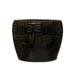 Embossed Terra-cotta Planter, Crackle Finish, Distressed Black, 2 Size Options -Home Decor Sale Store df7174