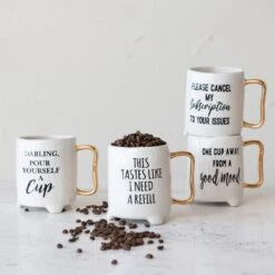 Stoneware Footed Mug With Saying & Gold Electroplating, White & Black, 4 Style Options -Home Decor Sale Store df7287a 3