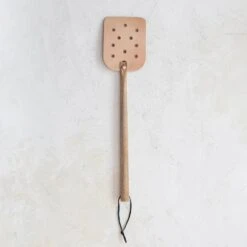 Leather Fly Swatter With Mango Wood Handle & Tie, Natural