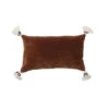Cotton Velvet Lumbar Pillow With Tassels, Brown & Cream