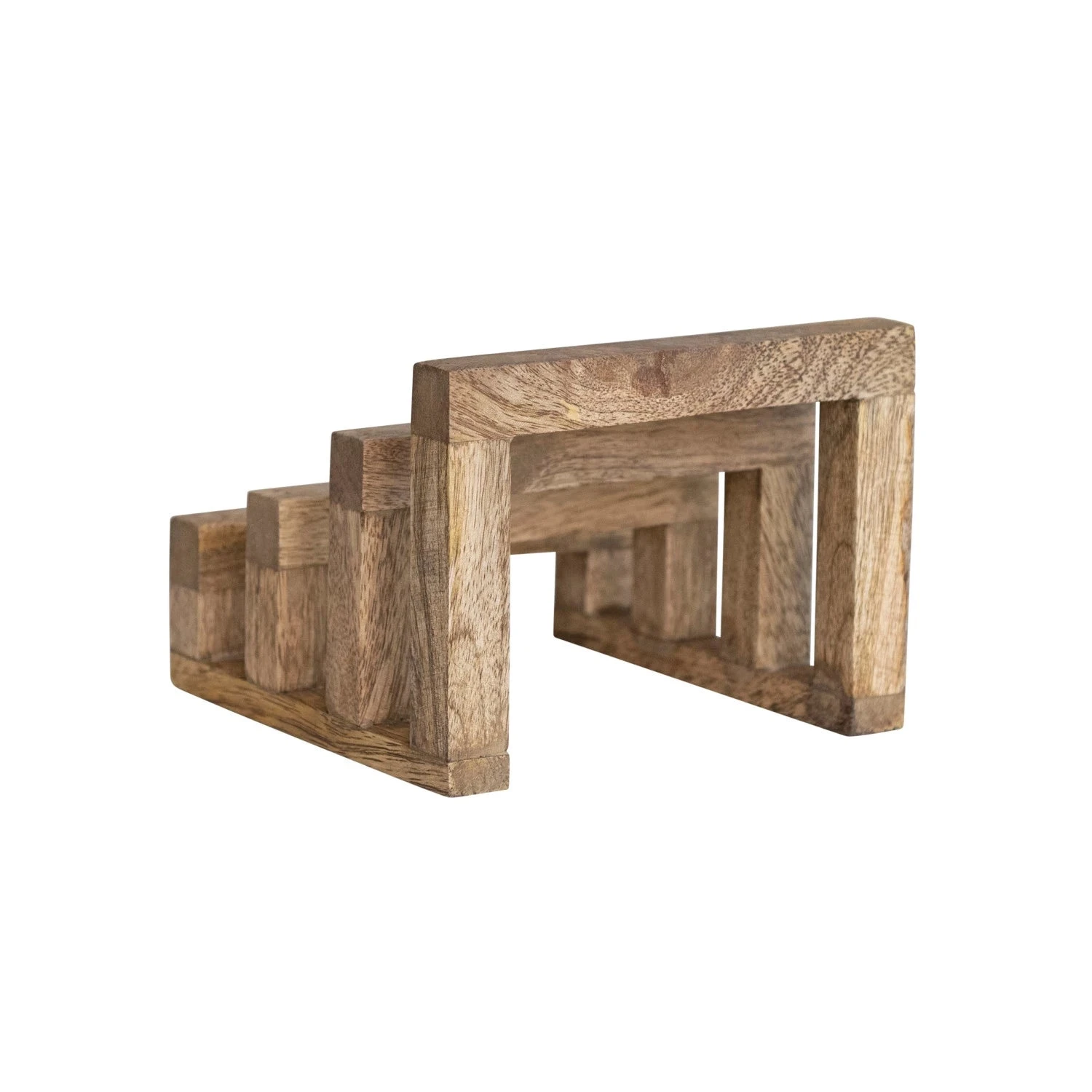Mango Wood Stand With 3 Sections, Natural 6 Mango Wood Stand With 3 Sections, Natural - Image 6