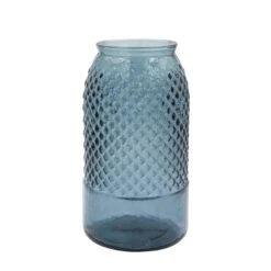 Embossed Recycled Glass Vase, Blue (Pick Up Only)