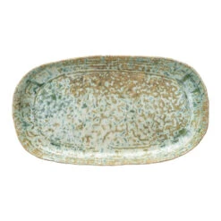 Stoneware Platter, Reactive Crackle Glaze, Green