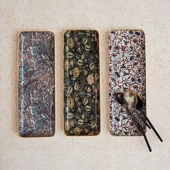 Enameled Metal Tray With Pattern & Gold Edge, Multi Color, 3 Style Options