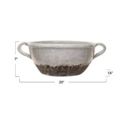 Terra-Cotta Bowl With Handles, Distressed White -Home Decor Sale Store df9255 8