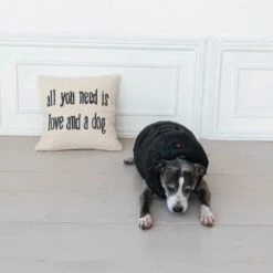 "All You Need Is Love And A Dog" Embroidered Square Throw Pillow, Natural & Black -Home Decor Sale Store df9330 2