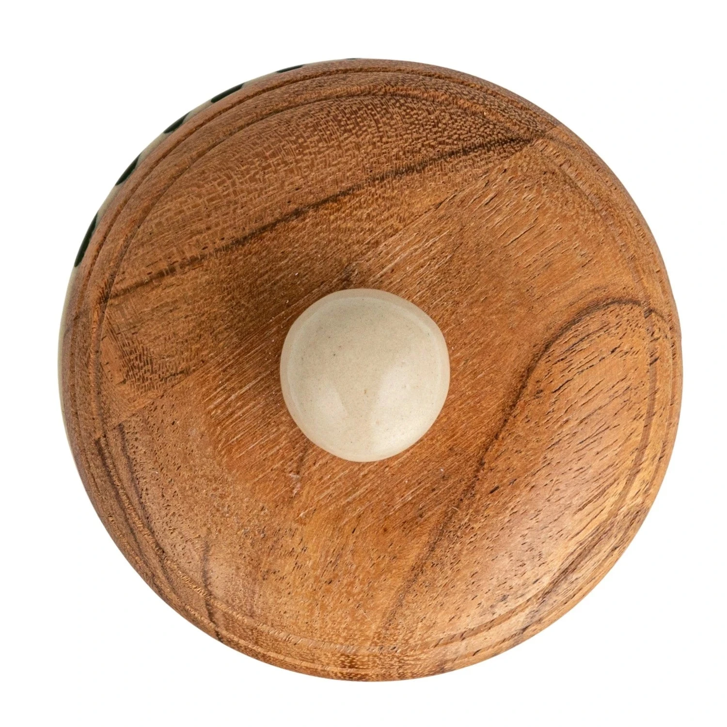 Hand-Painted Stoneware Canister With Design & Acacia Wood Lid, Cream, Green & Natural 2 Hand-Painted Stoneware Canister With Design & Acacia Wood Lid, Cream, Green & Natural - Image 2