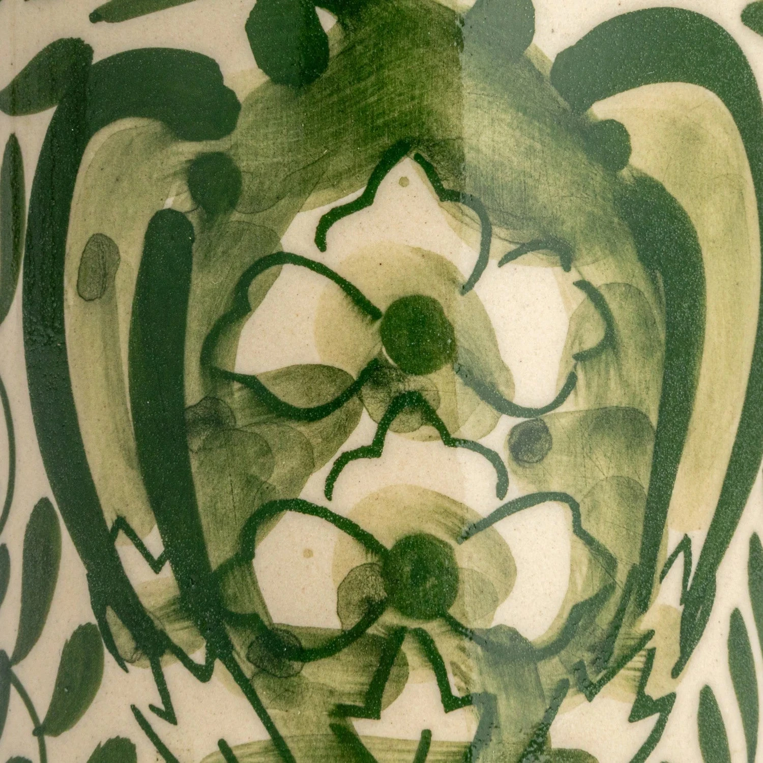 Hand-Painted Stoneware Canister With Design & Acacia Wood Lid, Cream, Green & Natural 5 Hand-Painted Stoneware Canister With Design & Acacia Wood Lid, Cream, Green & Natural - Image 5