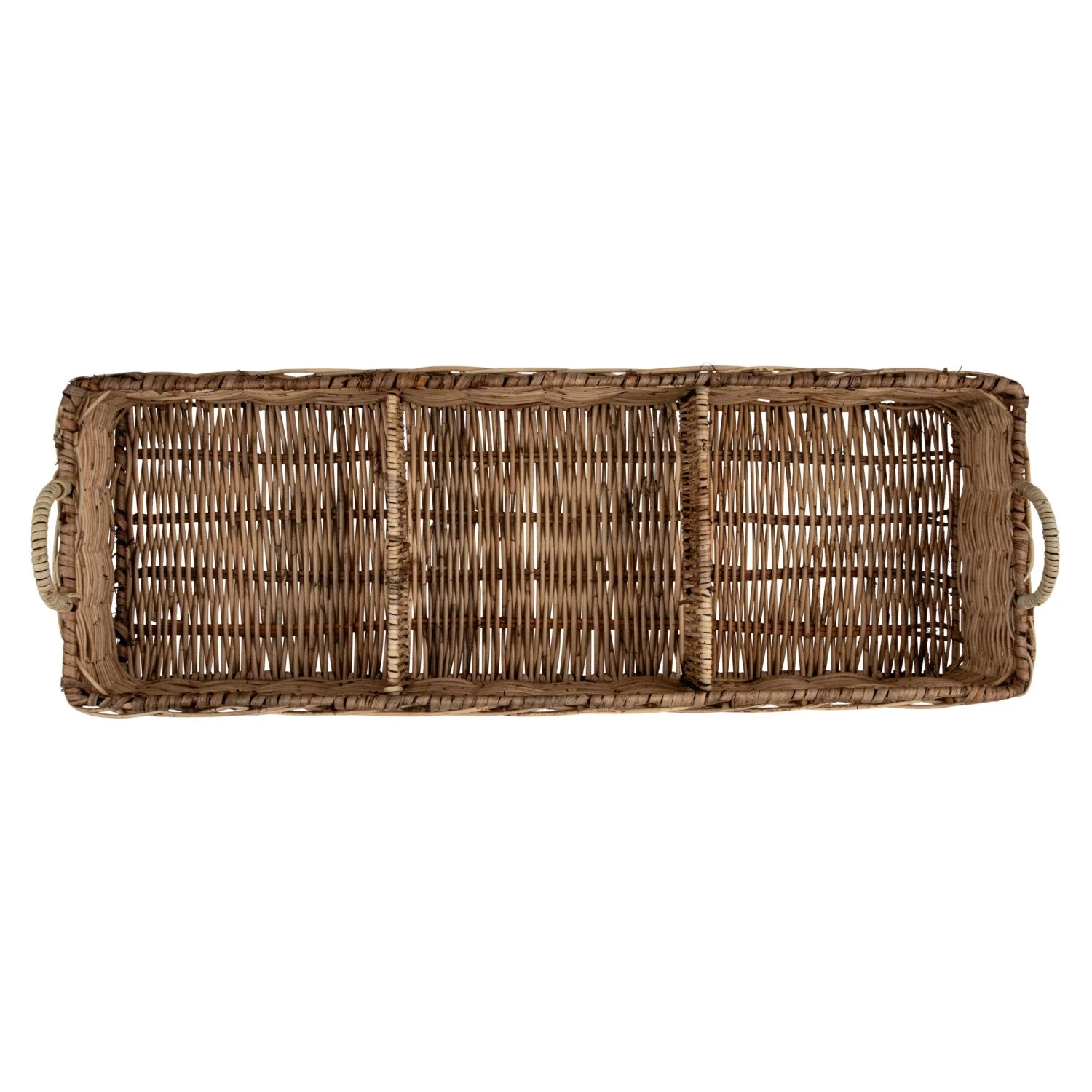 Hand-Woven Rattan Basket With 3 Sections & Handles, Natural (Pick Up Only) 2 Hand-Woven Rattan Basket With 3 Sections & Handles, Natural (Pick Up Only) - Image 2