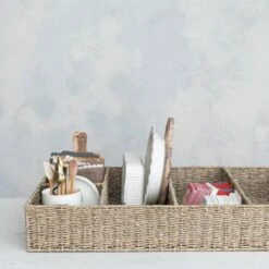 Hand-Woven Seagrass Basket With 5 Sections, Natural (Pick Up Only)