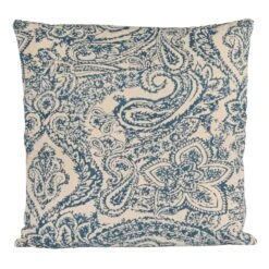 Paisley Pattern Printed Pillow, Hand-Embroidered Kantha Stitch & Chambray Back, Natural & Blue -Home Decor Sale Store df9467 4