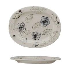 Oval Hand-Painted Stoneware Platter With Wax Relief Flowers (Pick Up Only)