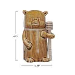 Bear Shaped Honey Jar With Wood Honey Dipper, Reactive Crackle Glaze, Brown -Home Decor Sale Store df9649 2
