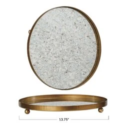 Round Decorative Metal Footed Antiqued Mirror Tray, Gold Finish -Home Decor Sale Store df9789 4