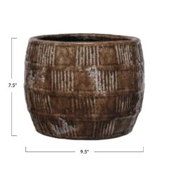 Embossed Terra-cotta Rustic Planter, Crackle Glaze, Brown -Home Decor Sale Store df9802 4