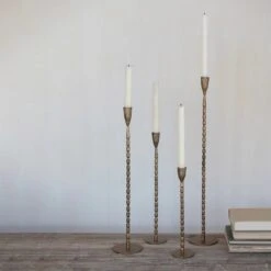 Hand-Forged Cast Iron Taper Candle Holder, Brass Finish, 4 Size Options