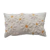 Cotton Slub Lumbar Pillow With Tufted Flowers, Natural & Yellow